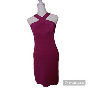 Form fitting spandex magenta (hot pink) mini dress -- size small